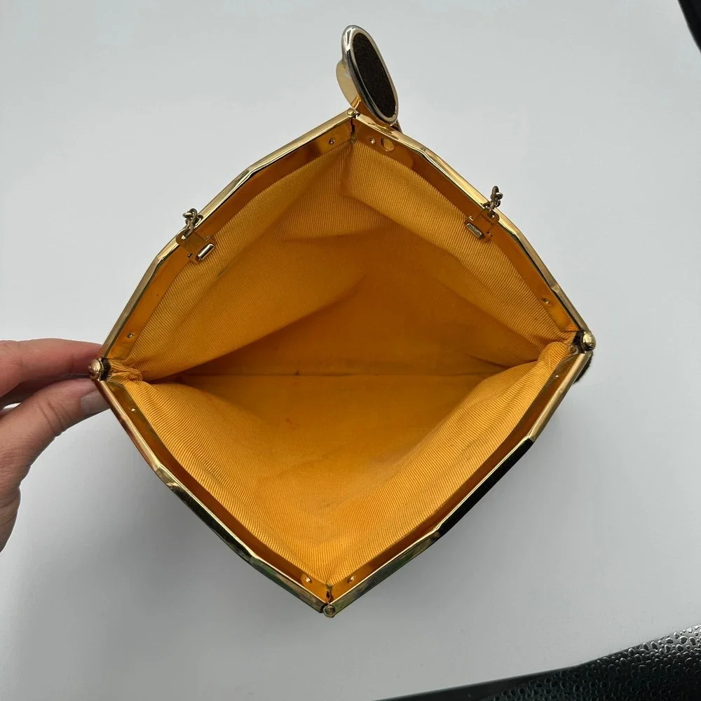 VTG‎ Brown Suede Clutch Evening Bag Gold Chain MCM Old Money Quite Luxury Retro